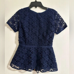 NWT CWonder 00 Navy Blue Eyelet Short Sleeve Blouse
